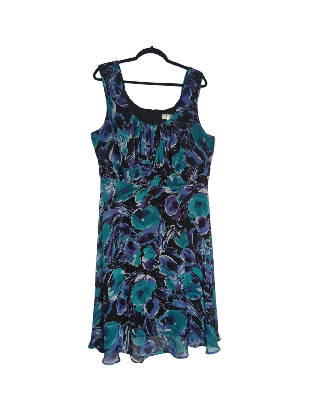 Dress Barn Sleeveless Teal, Navy & Purple Floral Scoop Neck Midi Dress Sz 20